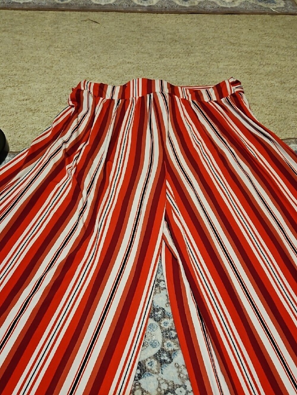 Lane Bryant Red and White Striped Wide-Leg Tie Waist Pants - Picture 6 of 7